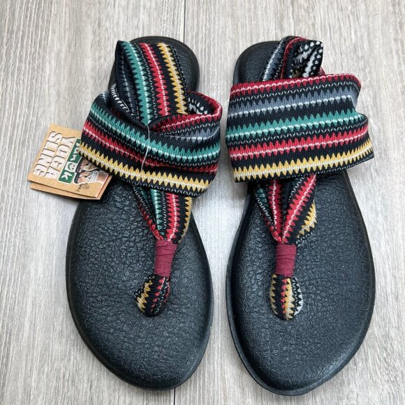 Sanuk Yoga Sling Thong Sandals Women 6 Stretch Slingback Tribal Print Multicolor - Picture 3 of 10